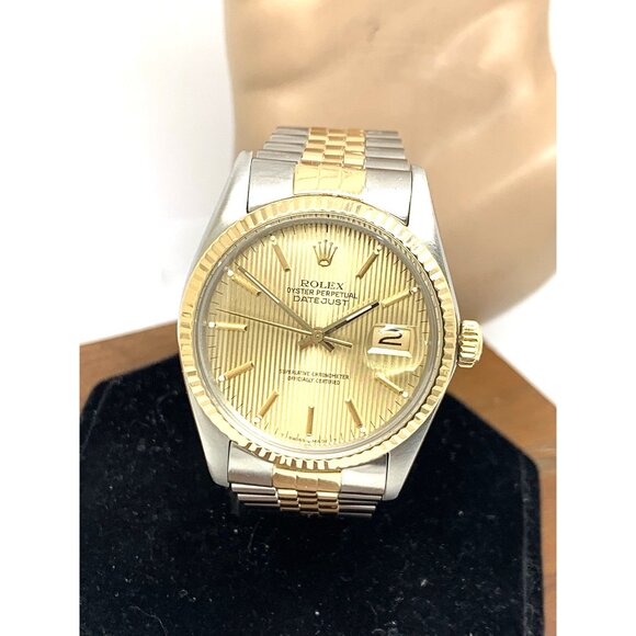 Rolex Datejust Mens Watch 16013 Swiss Automatic Tapestry Dial 1984 Two Tone 36mm - Picture 1 of 13